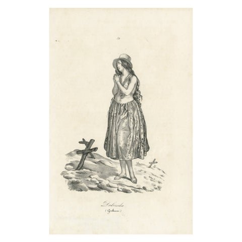 19th Century Guam Mourning Costume Lithograph, Dolorida, Gubam Island