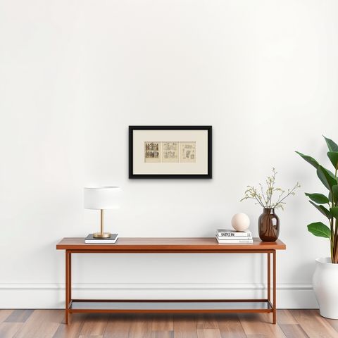 Set of 3 Antique Assyrian Costume and Culture Plates by Max Tilke, c.1900, shown framed on a wall
