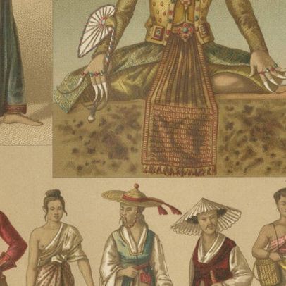 Asian Costume & Decorative Arts Lithographs, Hand Colored, Paris c.1888 Set of 3, close-up 1
