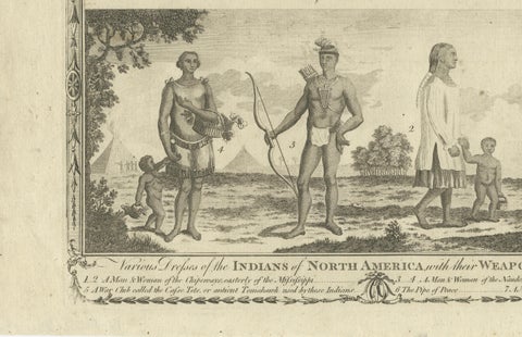 Indians of North America, Dress and Weapons, Millar Geography Engraving, c.1782, close-up 4
