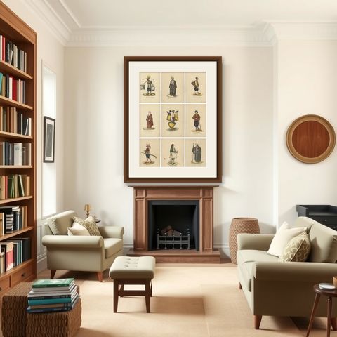 Set of 9 Antique Costume Prints, Turkey, Albania, Anatolia, 'c.1840', shown framed in a room