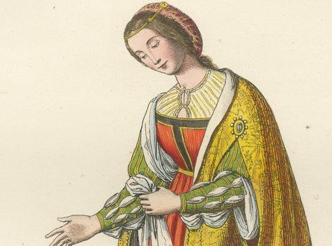 15th Century Costumes, Antique Print of Noble Figures, Published 1845, close-up 2