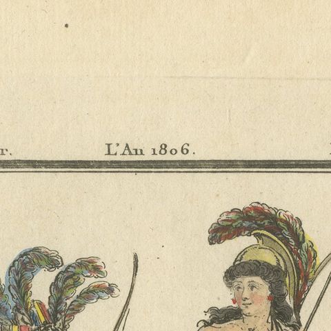 African Amazon and Amazon River Warrior, Hand-Colored Costume Engraving, 1806, close-up 6