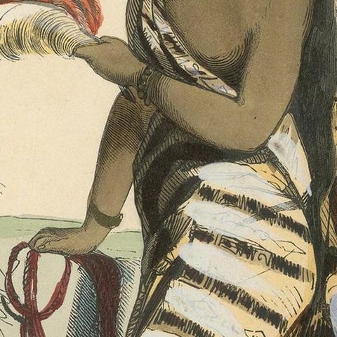 Antique Costume Print of a Pampas Woman by Wahlen, 1843, close-up 1