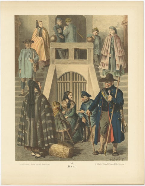 Antique Costume Print of People in the Harz Region in Germany, ca. 1890, view 2