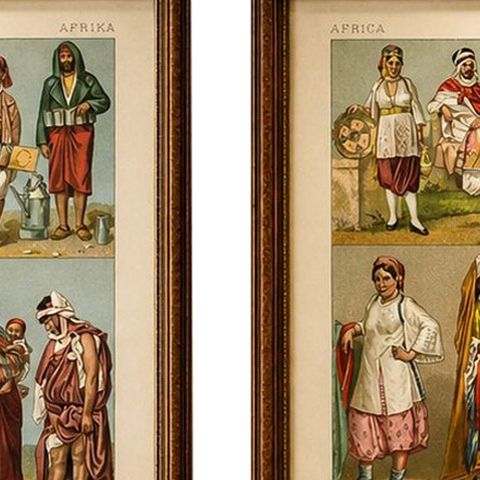 North African Costumes & Figures Set of 4, Racinet Afrique Plates, 1888, close-up 1