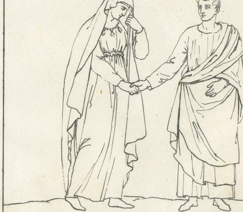 Roman Emperor Statues and the Prefect Probus with His Wife, Lithograph, 1842, close-up 2