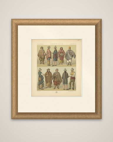 Pl. 101 Antique Print of American Costumes Racinet, 'circa 1880', shown framed