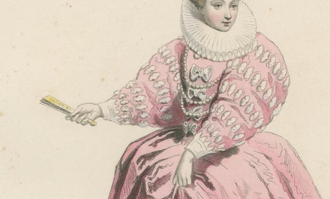Antique French Costume Print of a Lady of the Court, Reign of Henri III, ca.1860, close-up 2