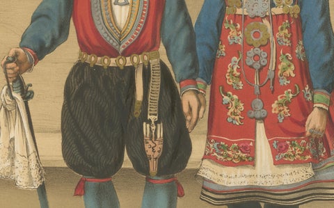 Norwegian Bridal Attire, Saetersdalen Couple in Wedding Dress, 19th Century, close-up 2