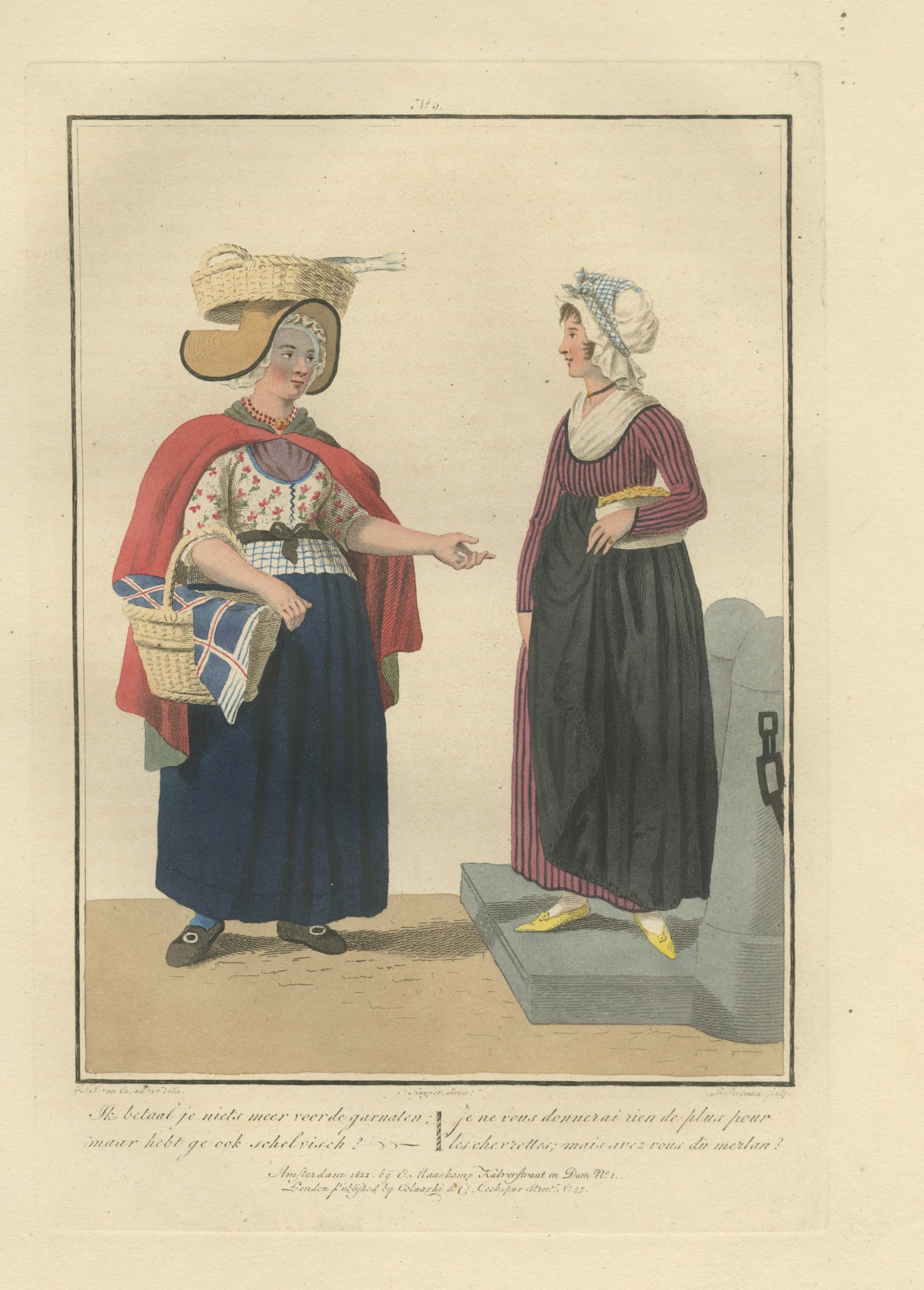 Shrimp Seller and Customer, Dutch Costume Print, Maaskamp, 1811