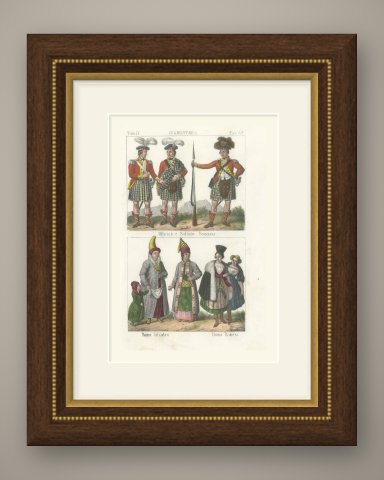 Scottish Highland Officers and Soldier with Icelandic and Danish Women, 1842, shown framed