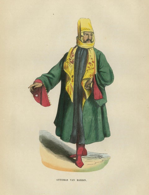 Ottoman Gentleman from Mardin (Mesopotamia) - Antique Costume Lithograph, c.1852, close-up 1