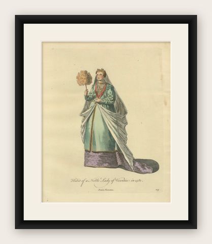 Italian Noble Lady Costume Print, Vicenza Fashion, 1749, shown framed