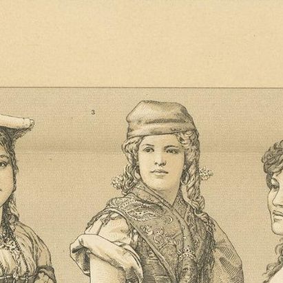 Antique Print of 19th Century Italian Clothing by Racinet, close-up 2