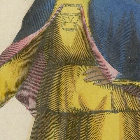 Chinese Tibetan Figure Costume Print, Hand-Colored Ethnographic Engraving, 1854, close-up 5