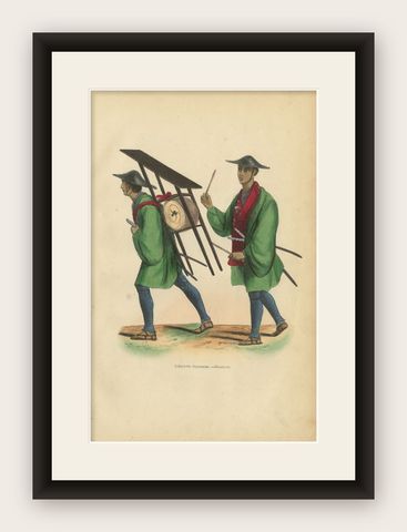 Antique Print of Japanese Infantry Musicians , 1843, shown framed