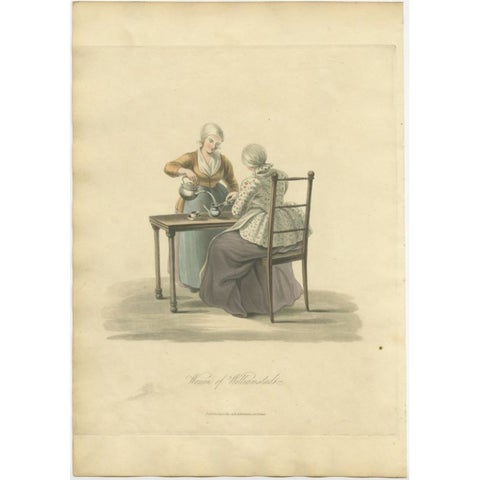 Old Print of Women of Willemstad in Brabant, the Netherlands, Drinking Tea, 1817, view 2