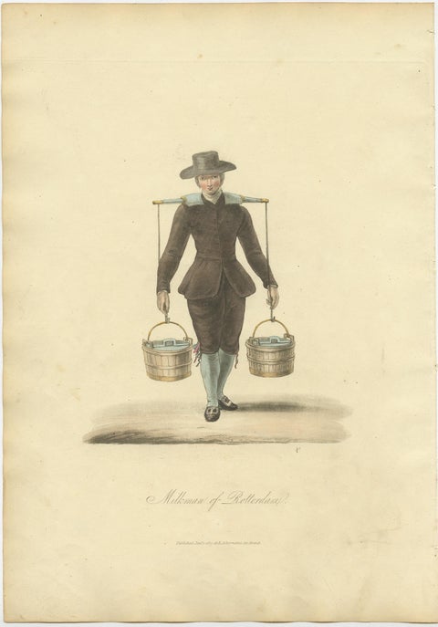 Antique Print of a Milkman of Rotterdam in the Netherlands, 1817, view 2