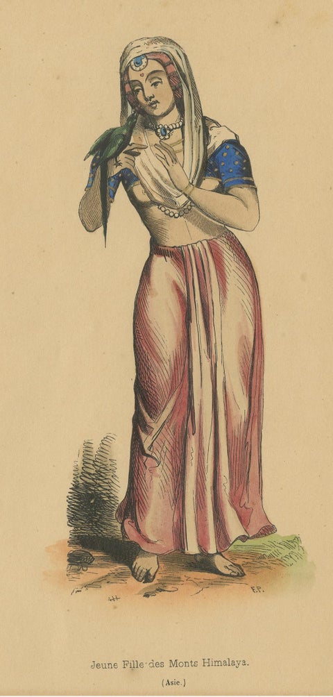Antique Costume Print of a Young Lady of Mount Himalayas by Wahlen '1843', view 4