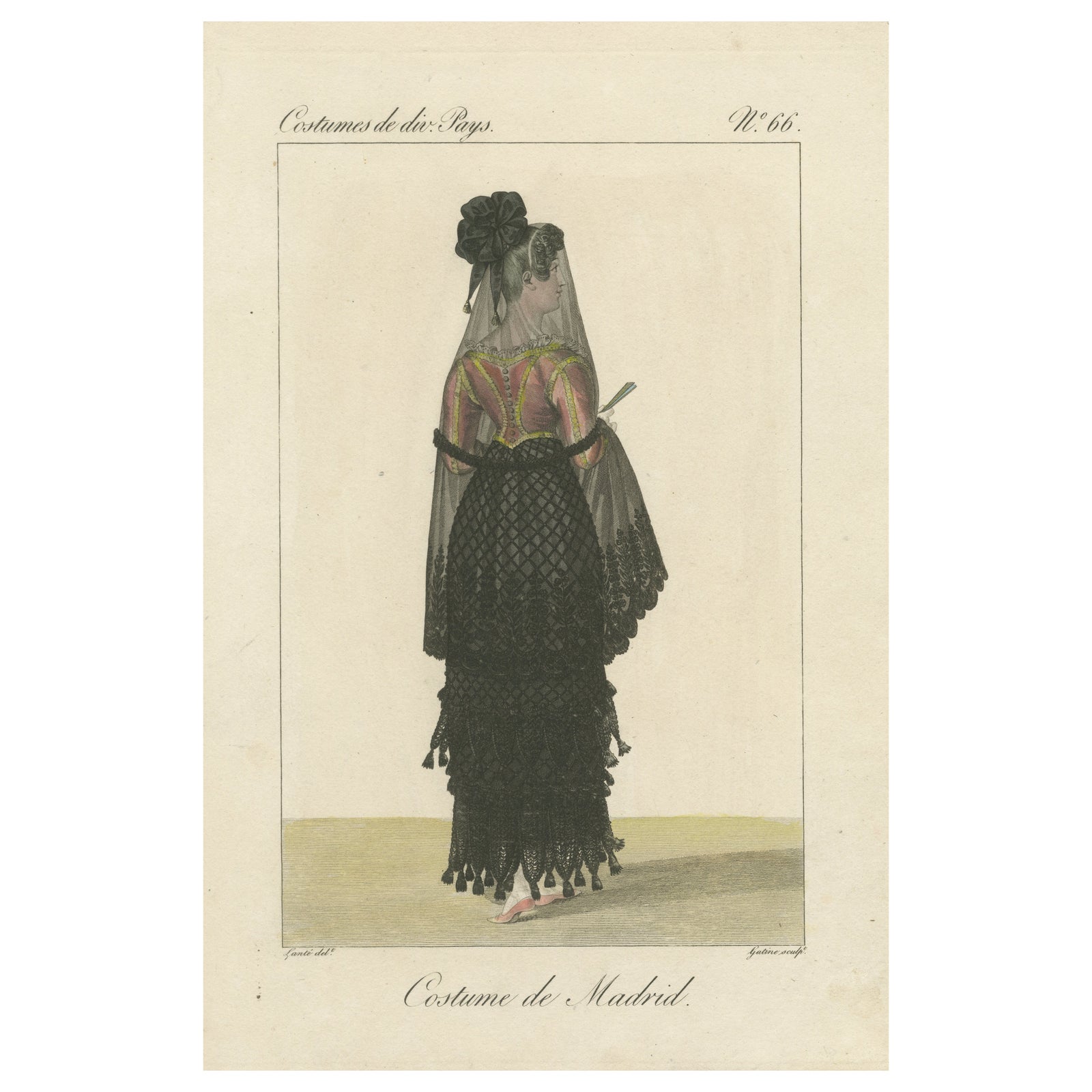 Spanish Woman from Madrid, Hand-Colored Engraving, Costume de divers Pays, 1820