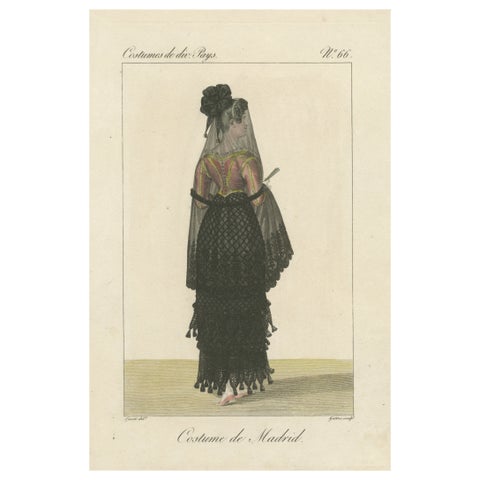 Spanish Woman from Madrid, Hand-Colored Engraving, Costume de divers Pays, 1820