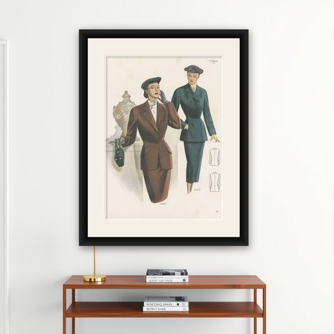Vintage Fashion Print 'Pl.14309' Published in Ladies Styles, 1952, shown framed on a wall