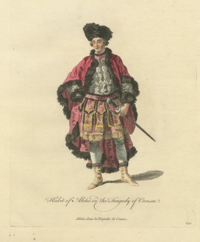 Aletes in the Tragedy of Creusa, Georgian Stage Costume, Jefferys Print, 1757
