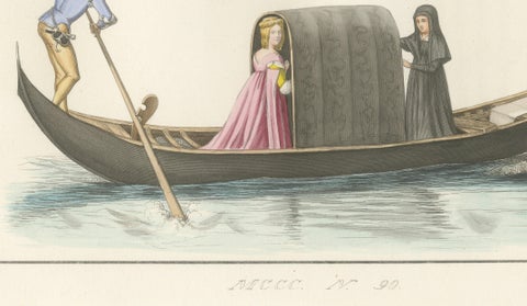 Venetian Noblewoman and Nun in Gondola, Medieval Costume Plate, 1845, close-up 5