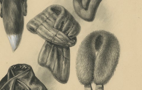 French Art Nouveau Fashion Design of Fur Collars and Stoles, c.1910, close-up 6