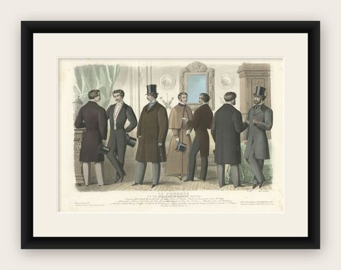 Nice Large Decorative Antique Fashion Print, 1860, shown framed