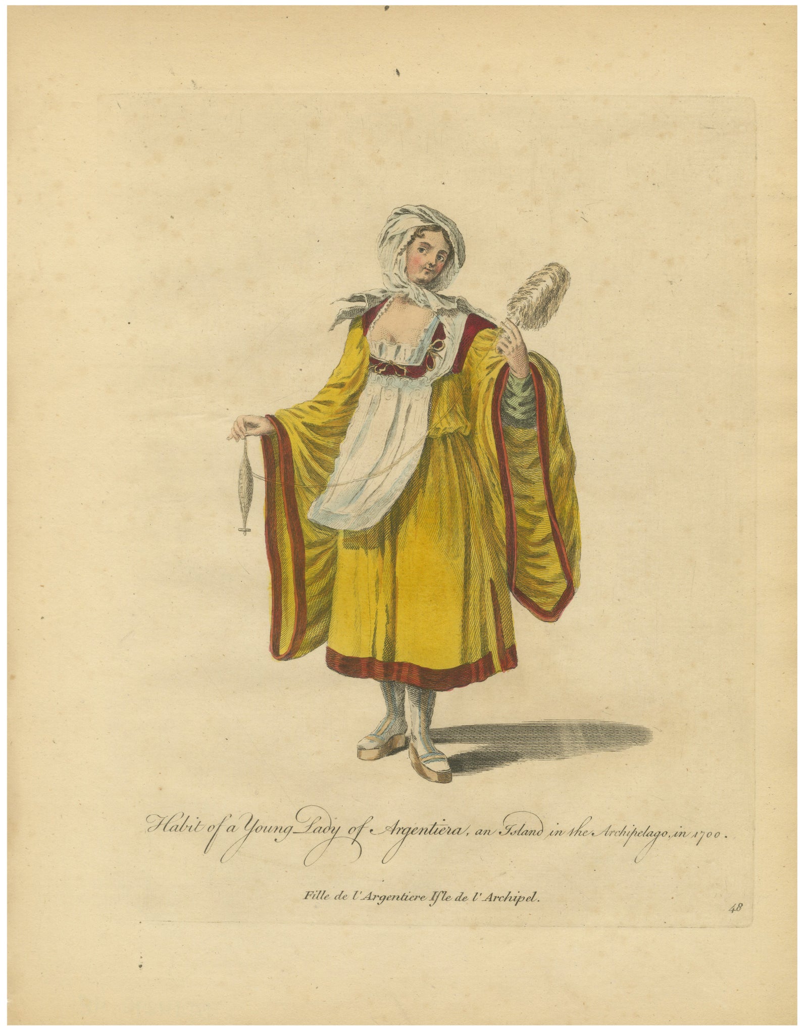 Antique Costume Print Young Lady of Argentiera Archipelago by Jefferys, 1749