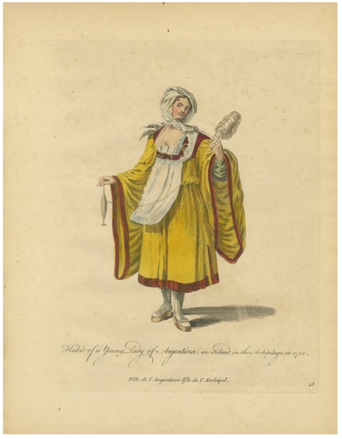 Antique Costume Print Young Lady of Argentiera Archipelago by Jefferys, 1749