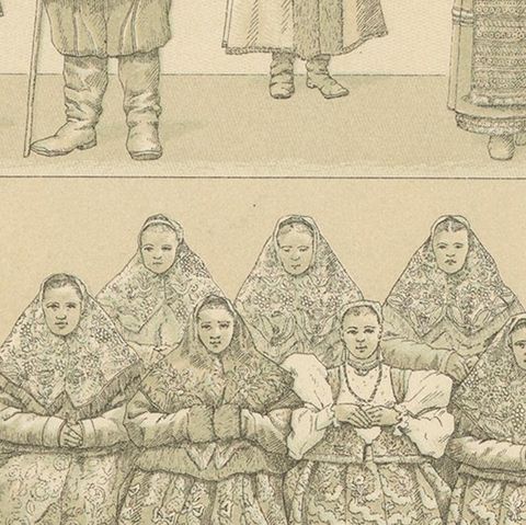 Pl. 111 Antique Print of Russian Costumes Racinet, 'circa 1880', close-up 2