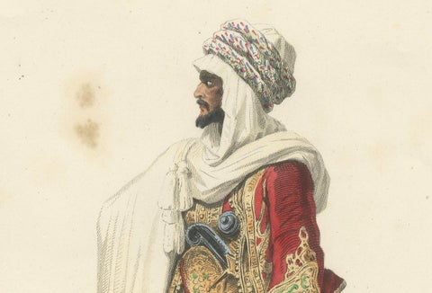 Arab Chief Costume Print Algeria 1853 by Compte-Calix, Hand-Colored Lithograph, close-up 4