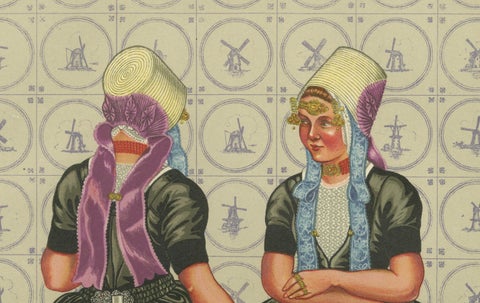 Lithograph of Walcheren Women’s Daily Dress with Bonnets and Beuk, ca. 1860–1890, close-up 1