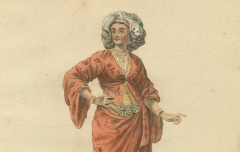 Antique Costume Print Grecian Lady Morning Dress Jefferys, 1749, close-up 4
