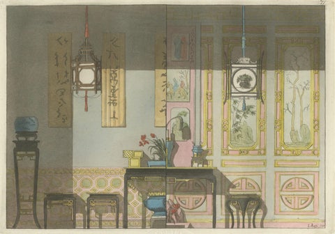 Chinese Nobleman’s Study Interior, Ferrario Costume Print, Hand-Colored c.1815, close-up 1