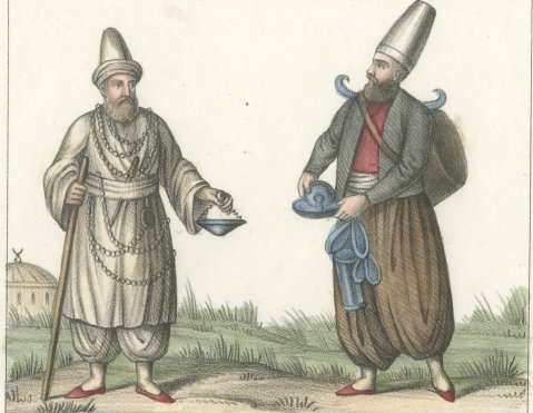 Kalenderi, Mevlevi Water Carrier, Bektashi and Rufai Dervishes, 1842, close-up 1