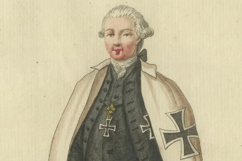 Knight of the Teutonic Order: 1791 Hand-Colored Engraving in Ceremonial Dress, close-up 3