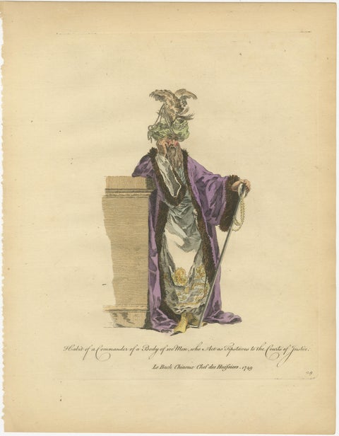 Ottoman Costume Prints Pair, Imam & Court Official, Hand-Colored 1749, view 3
