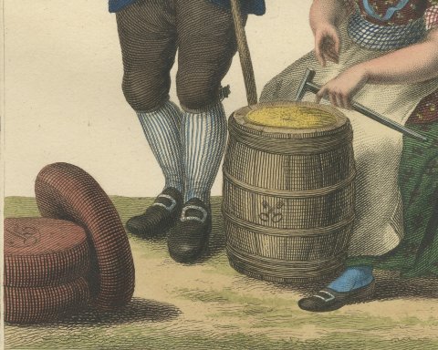 Delft Butter and Leiden Cheese, Dutch Costume Print, Maaskamp, circa 1820, close-up 3