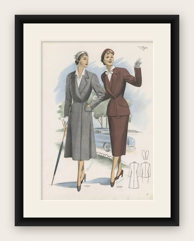 Vintage Fashion Print Published in Ladies Styles, 1951, shown framed