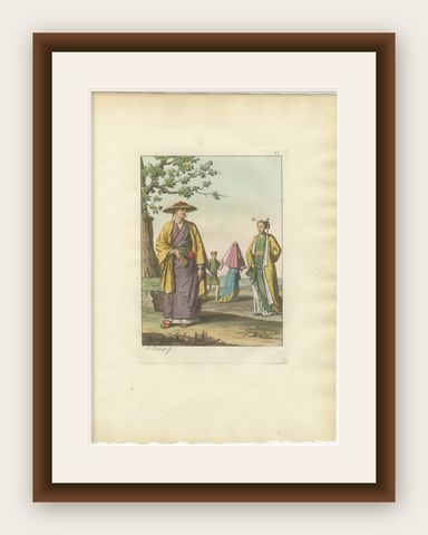 Japanese Costume Scene Edo Period, Ferrario Il Costume Antico e Moderno, 1815, shown framed