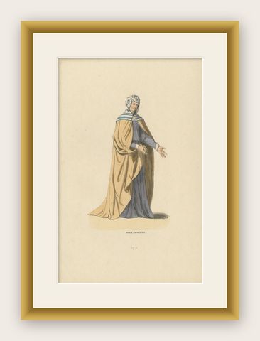 Dignified Poise of a Spanish Noblewoman in an Original Lithograph Published 1847, shown framed