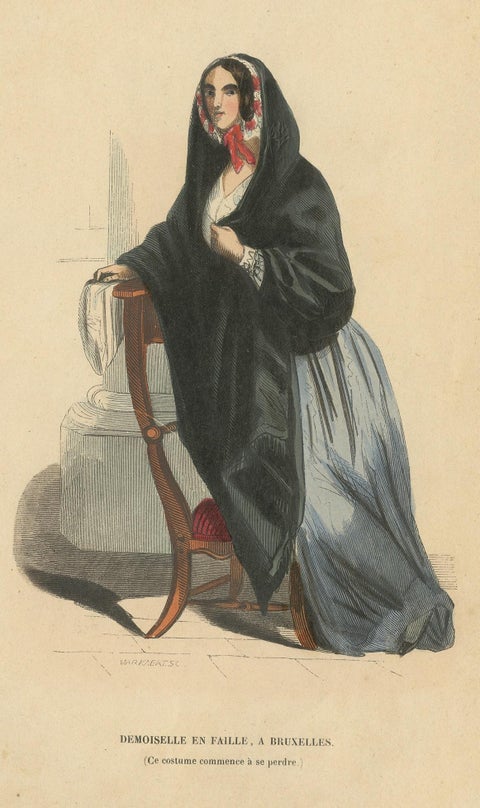 Antique Costume Print of a Young Lady in Brussels by Wahlen, 1843, view 2