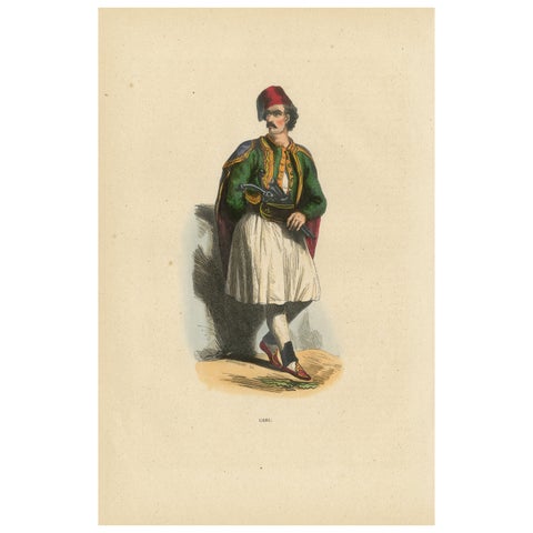 Greek Man in Traditional Dress, Hand-Coloured Lithograph, c.1845