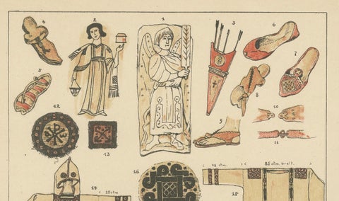 Antique Coptic Costume and Textile Plate, Hand-Colored Print c.1880, close-up 3