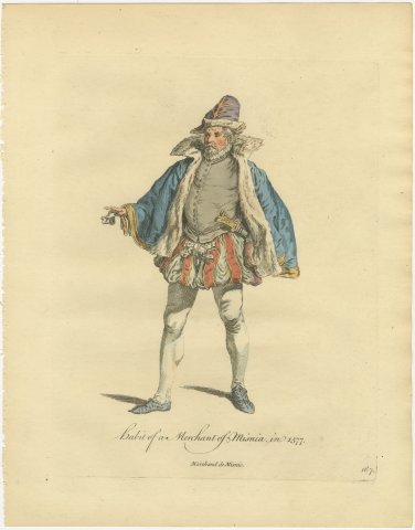 Merchant of Meissen in Fur-Lined Blue Cloak, Costume of 1577, Jefferys 1757, view 2