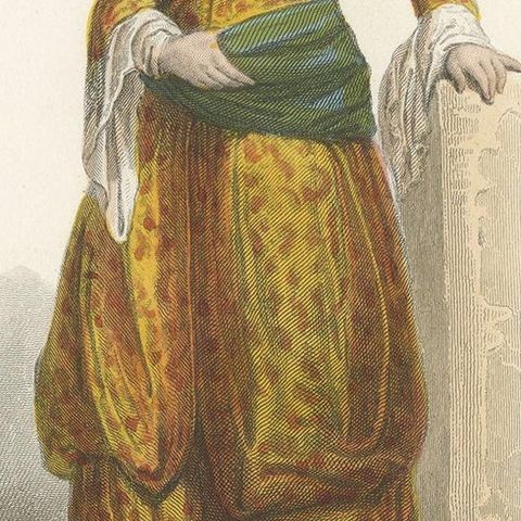Antique Costume Print of a Harem Woman from Egypt by Aubert, 1850, close-up 2